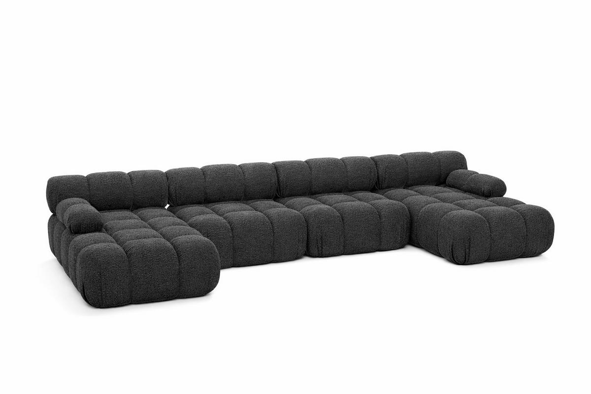 ECKSOFA U-Form XL, Stoff Bouclé Abriamo, Graphit, Selia U XL - Graphitfarben, Holz (380/70/160cm) - Kaiser Möbel