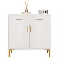 SIDEBOARD in Weiß Kommode mit 2 Türen & 2 Schubladen, mit Metallgriffen und Metallfüßen, B80/T35/H79.5cm - Goldfarben/Weiß, Holzwerkstoff/Metall (80/79.5/35cm) - STILVORA