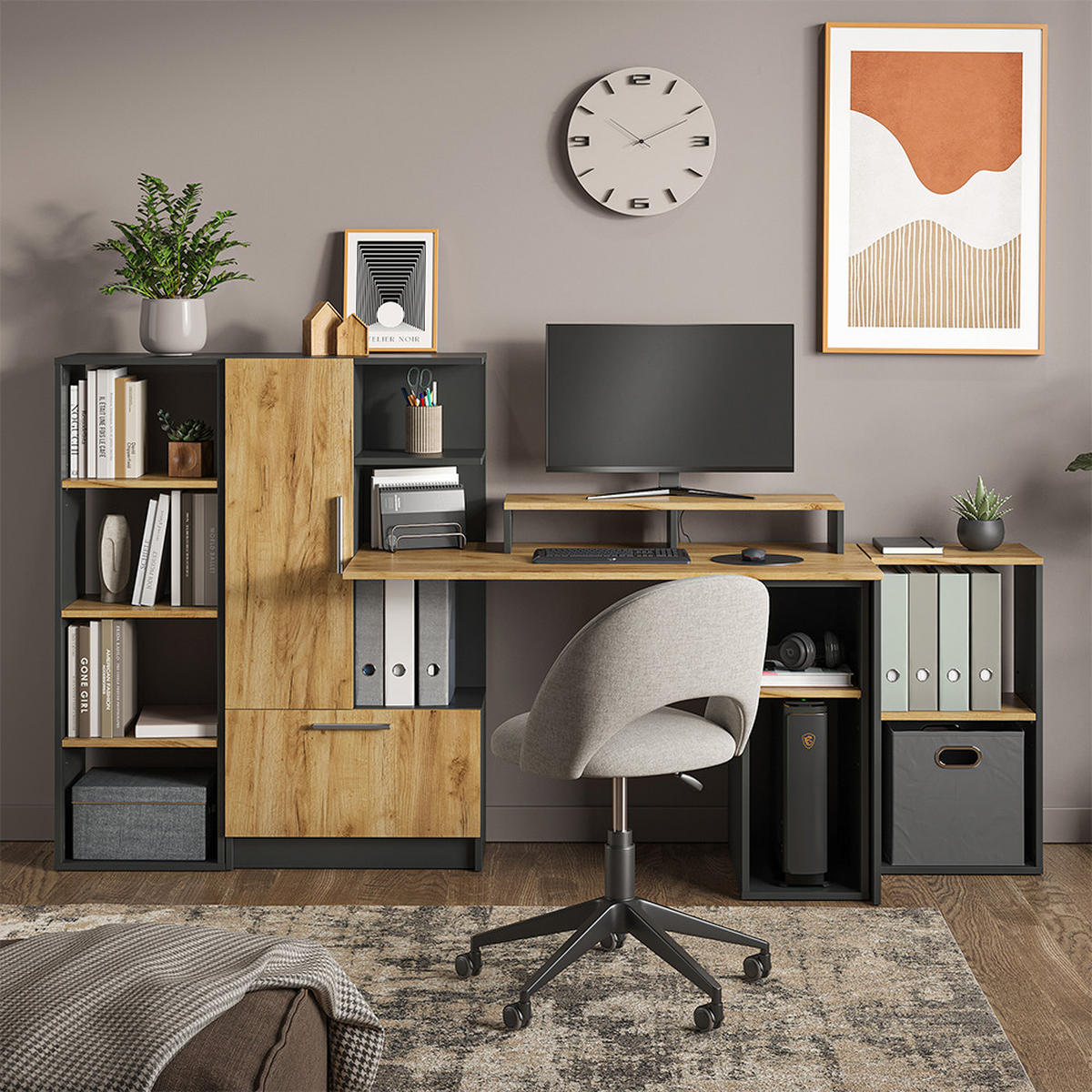 PÍSACÍ STÔL Tomy, antracitová/Dub Goldkraft, 150 x 59 cm Sada 5 kusov - dub medový/antracitová, kompozitné drevo (59/150/120cm) - Vicco