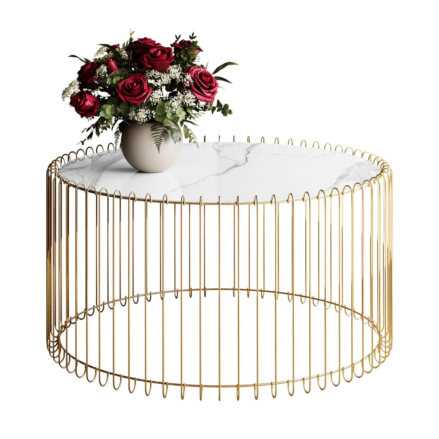 COUCHTISCH MARBELLE II mit Marmorplatte - Weiß, Metall (80/80/42cm) - Lookway