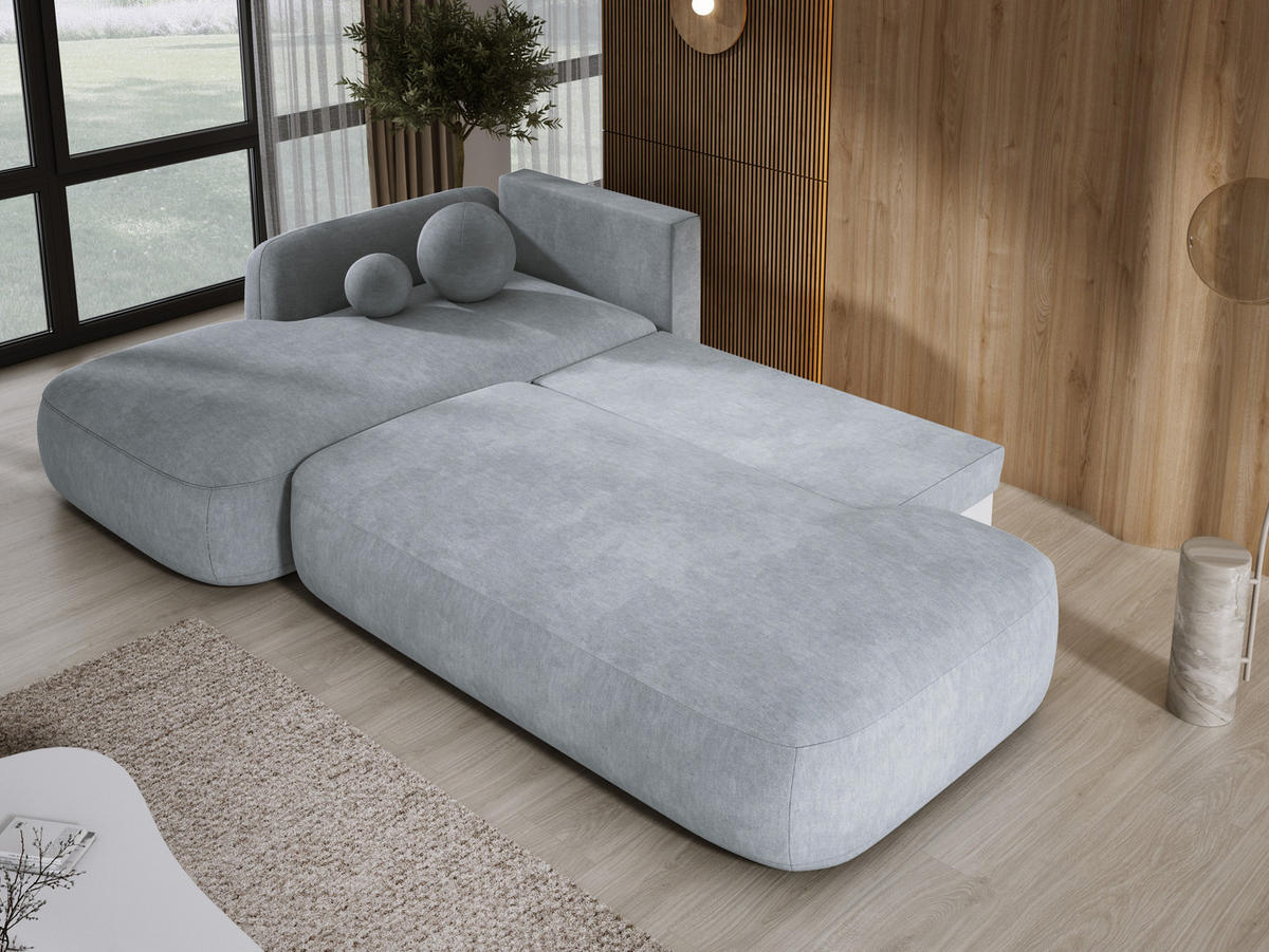 ECKSOFA BABU Mit Bettfunktion – Moderne Polsterecke Für Wohnzimmer Funktionales Schlafsofa Im Stoff CLOUD, 300x105x60cm, Linke, Hellgrau - Hellgrau, Holz/Textil (190/300cm) - DomoHome