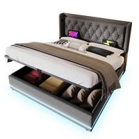 POLSTERBETT 140/200 cm mit Bettkasten, LED-Beleuchtung und USB-C in Grau - Grau, Textil (140/200cm) - BEAOK