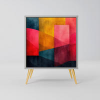SIDEBOARD COLORFUL SOUNDS, Grau, 57,5x42x75,5 cm, Goldfarbene Metallfüße - Goldfarben/Multicolor, Holzwerkstoff/Metall (57.5/75.5/42cm) - SpaceRebels