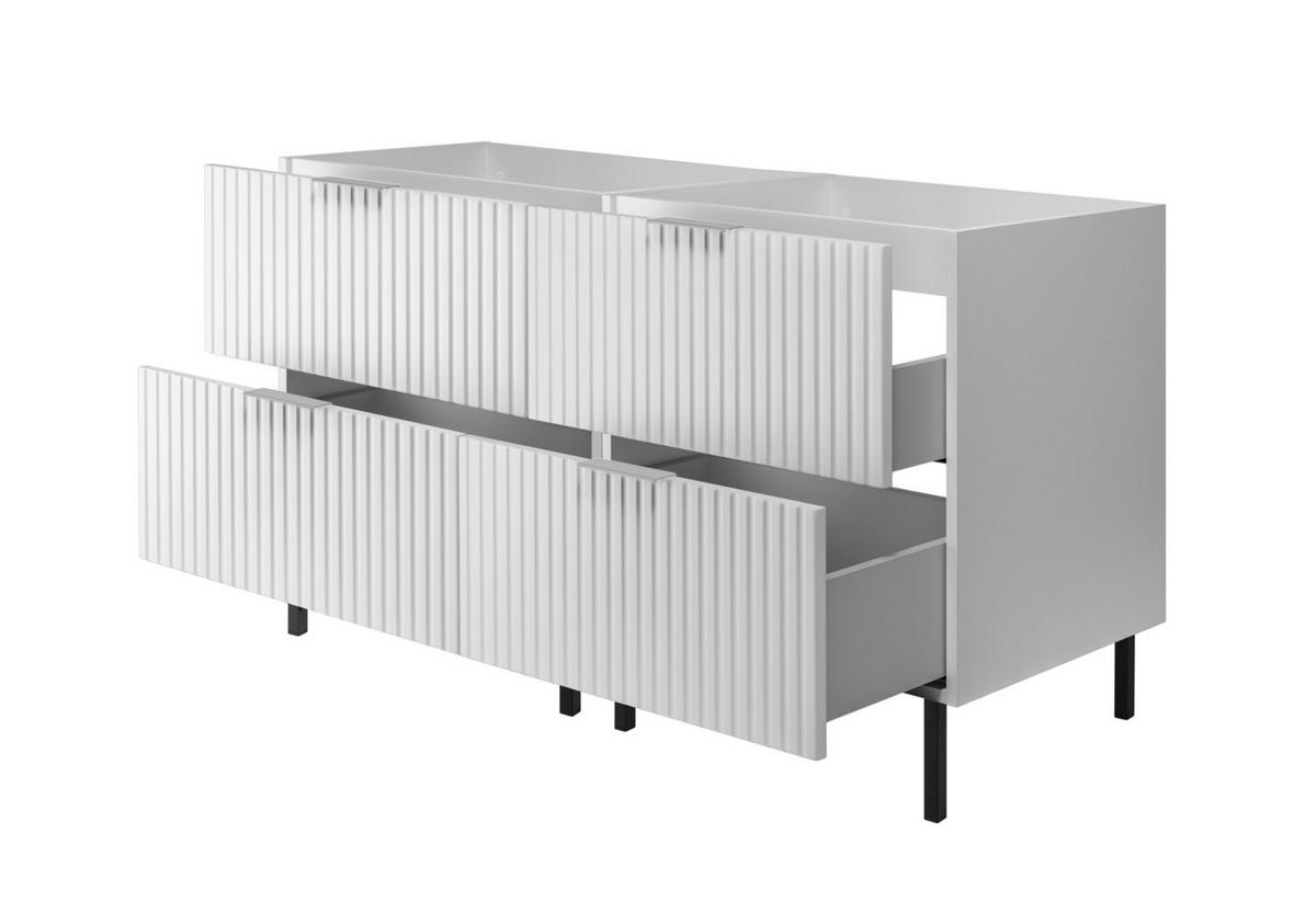 WASCHBECKUNTERSCHRANK, Weiß, 120 (2 x 60) x 77 x 46 cm, silberner Griff, schwarze Beine, ohne Arbeitsplatte - Silberfarben/Weiß, Holzwerkstoff (120/77/46cm) - 3XE LIVING