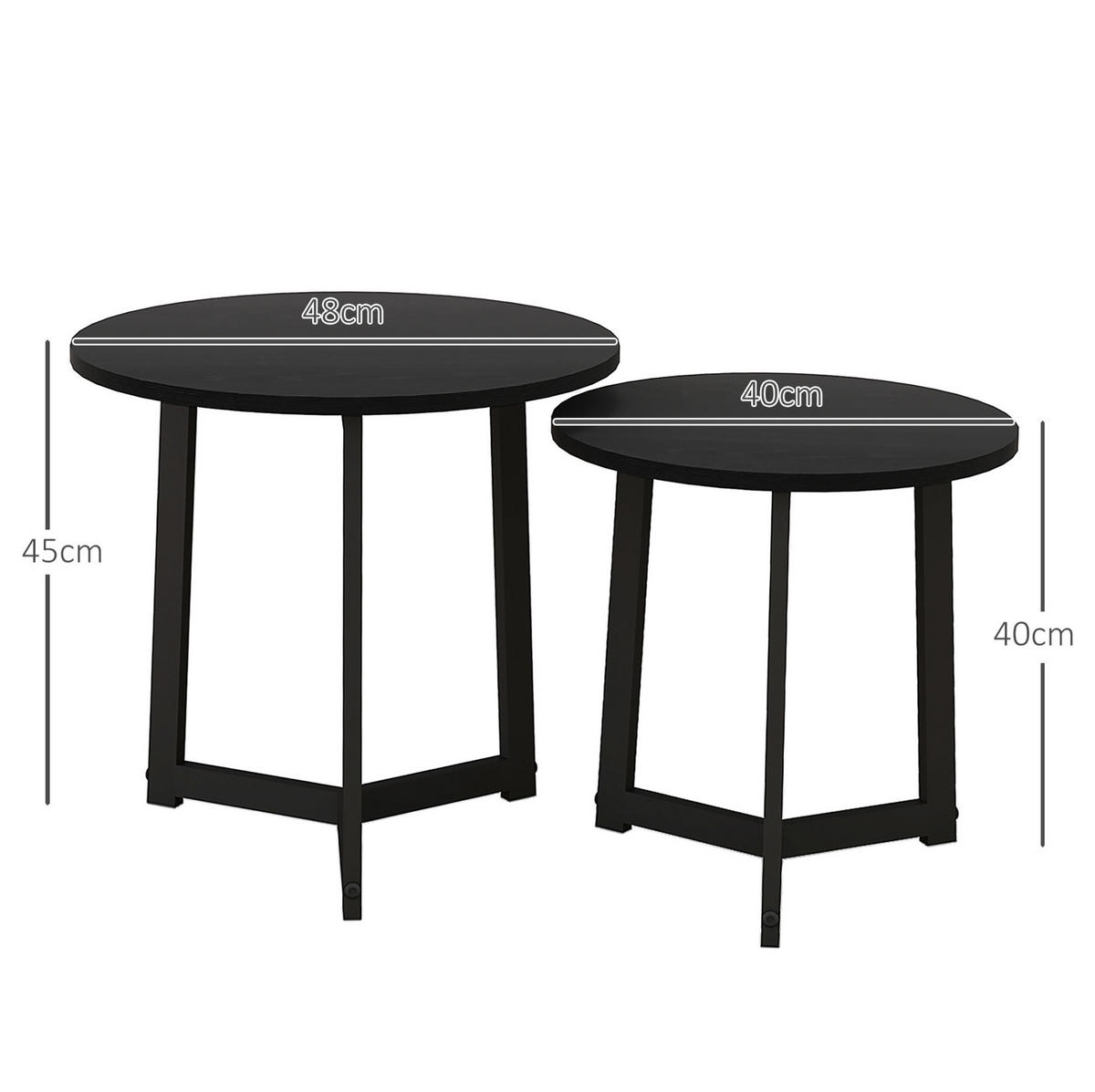 COUCHTISCH-SET 48/48/45 und 40/40/40 cm aus Stahl, ineinanderschiebbar und vielseitig nutzbar, Schwarz - Schwarz, Metall (48/48/45cm) - Modfu
