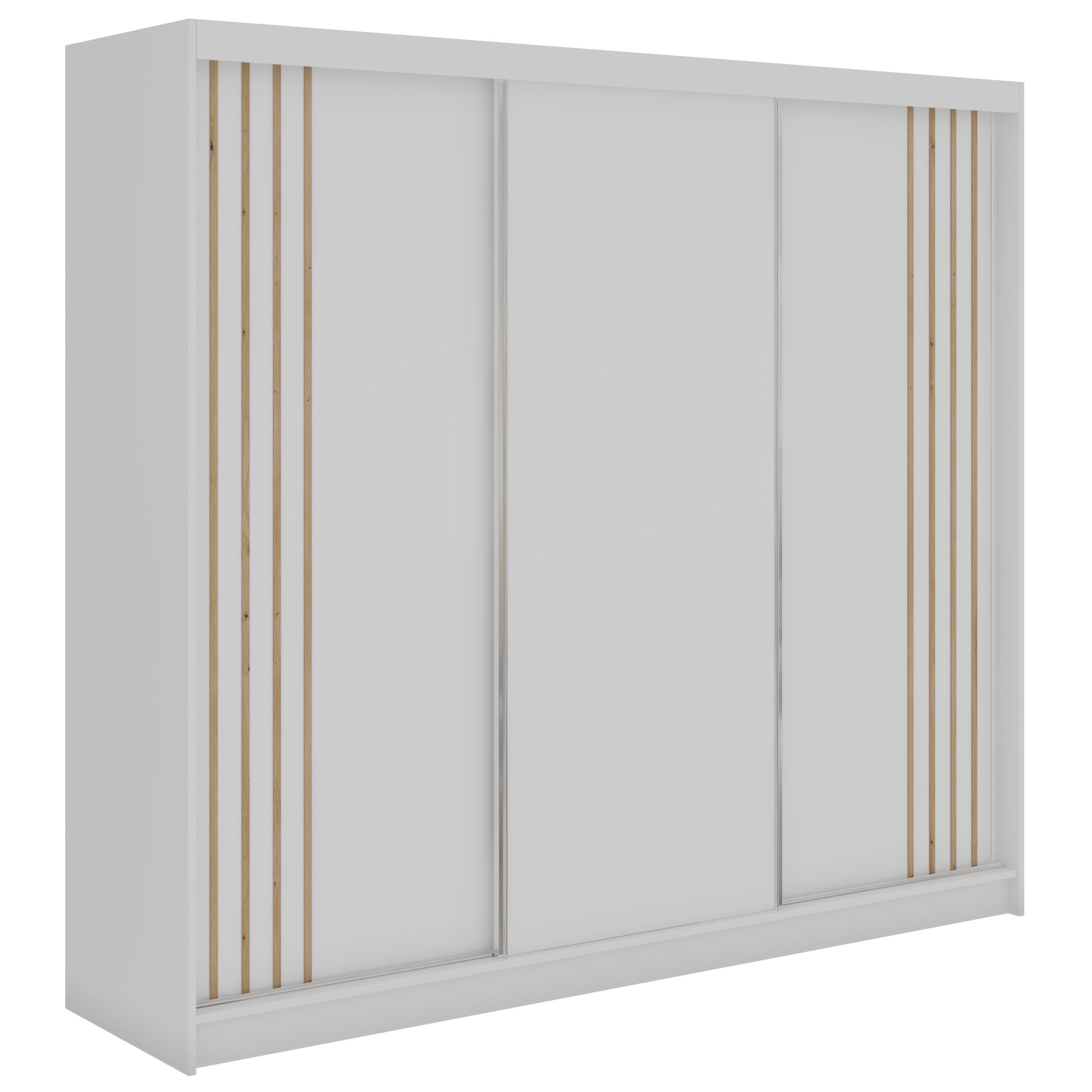 SCHWEBETÜRENSCHRANK mit Lamellen und Schubladen NAURU - 240 - Weiß und Eiche Artisan - Alufarben/Weiß, Holzwerkstoff/Metall (240/216/61cm) - MKS