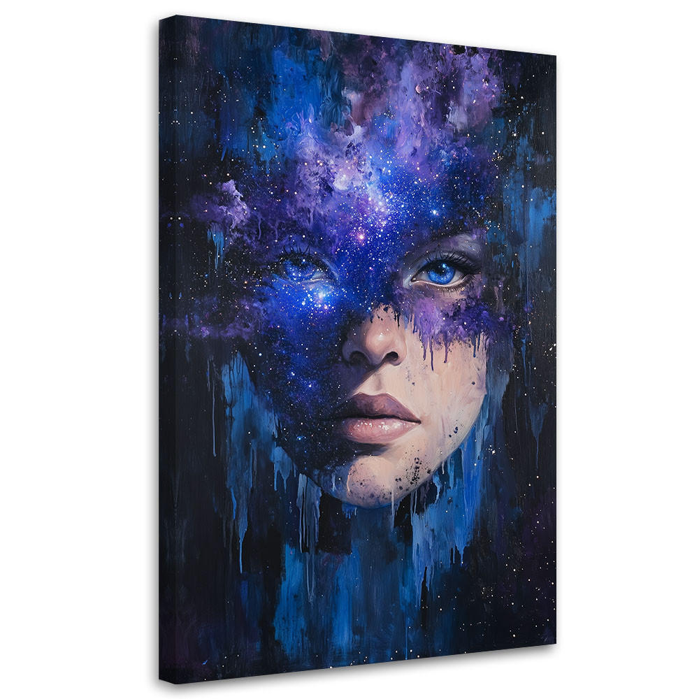 WANDBILD kosmische abstraktion des frauengesichts - Blau, Textil (60/90cm) - Feeby