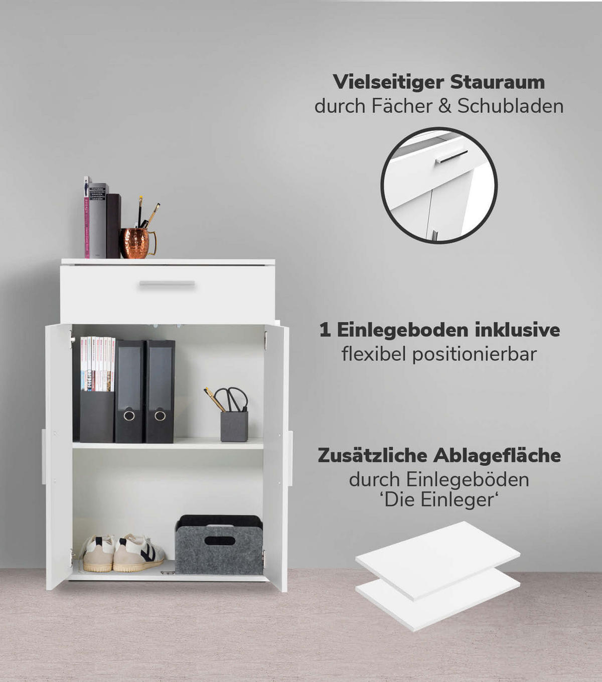 MEHRZWECKSCHRANK SET Der Allzweckwaffe - Silberfarben/Weiß, Holzwerkstoff (60/180/34cm) - Mokebo