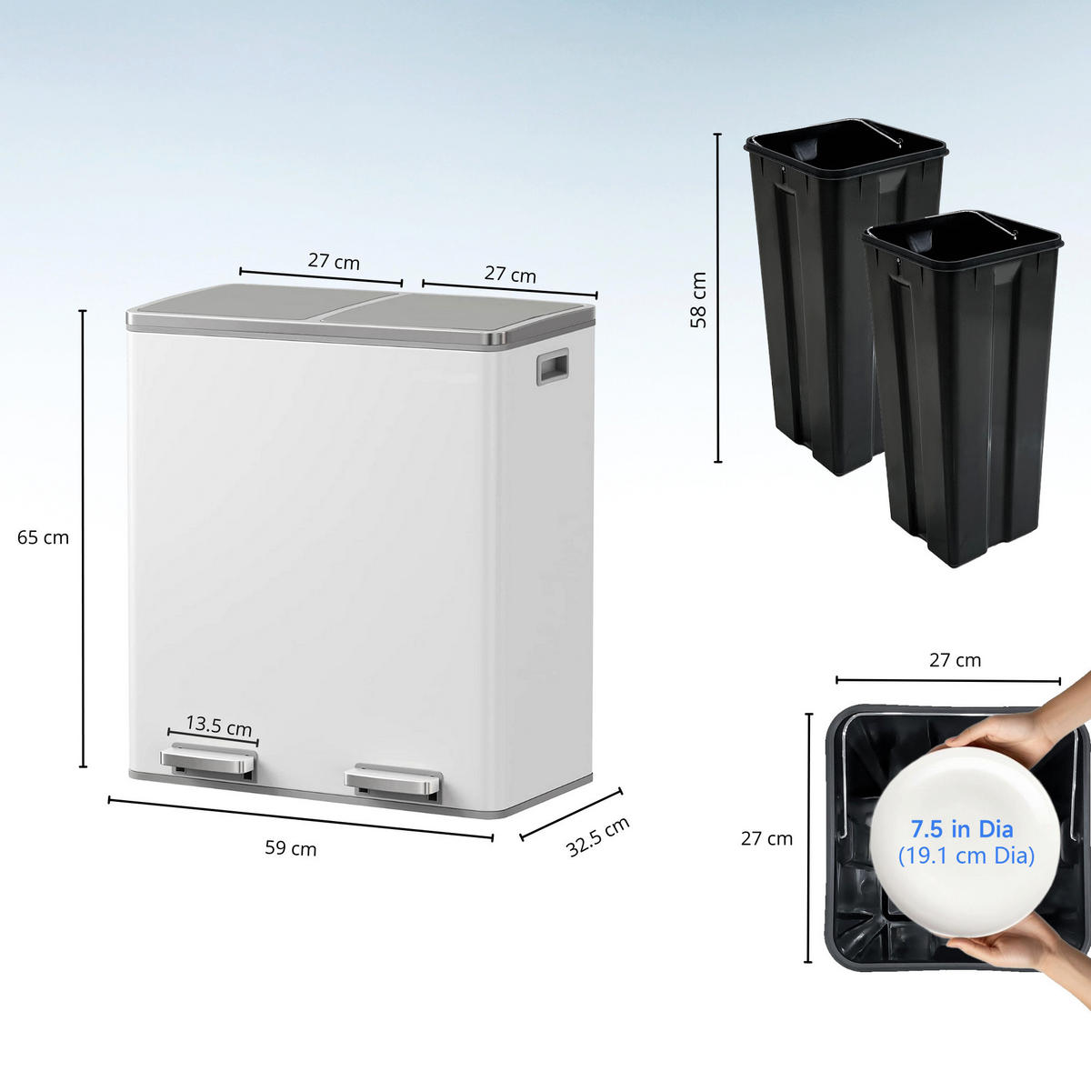 ABFALLEIMER MAJOR weiß - Weiß, Metall (36/65/60cm) - Kitchen Move