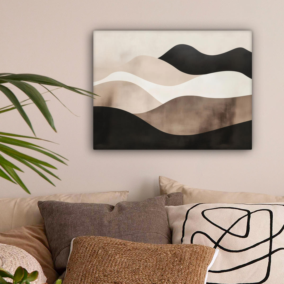 LEINWANDBILD Abstrakt - Landschaft - Wellen - Cremefarben Wandbild 40x30 cm - Cappuccino, Textil (40/30cm) - MuchoWow