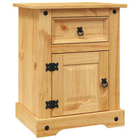 NACHTTISCH Im Mexiko-Stil mit 1 Schublade, 1 Tür 53/39/66 cm aus Massivholz Kiefer - Schwarz/Braun, Holz/Metall (53/66/39cm) - vidaXL