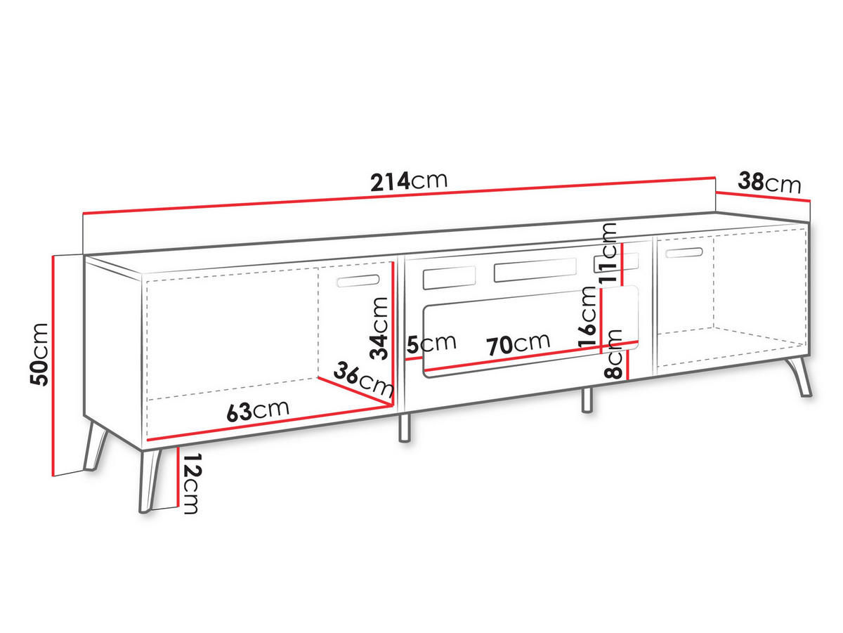 TV-LOWBOARD Picru 2D EF mit Kamin - Goldfarben/Weiß, Holzwerkstoff/Kunststoff (214/50/38cm) - MIRJAN24