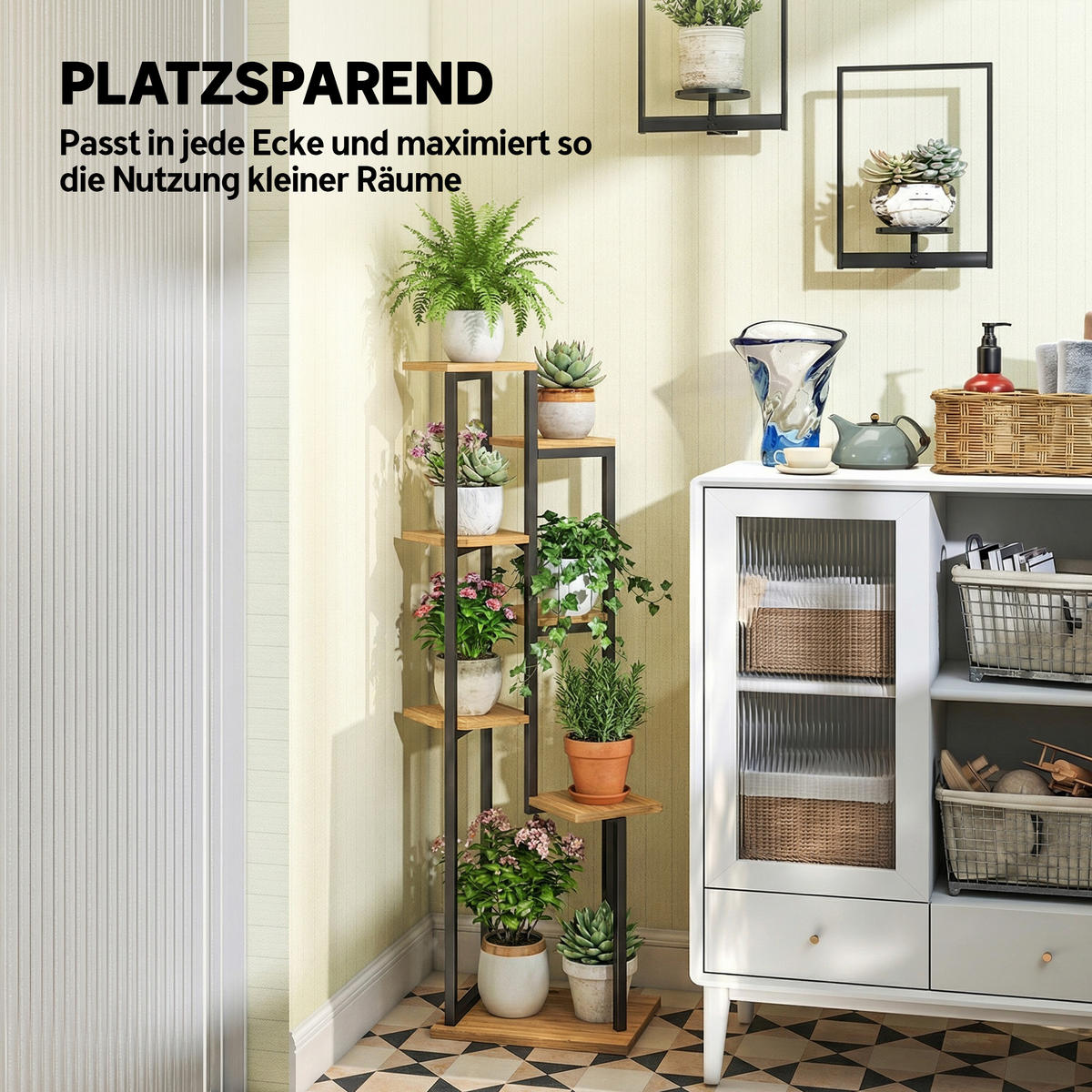 BLUMENSTÄNDER Stahl, Tannenholz Braun - Braun, Holz (44/130/56cm) - Outsunny