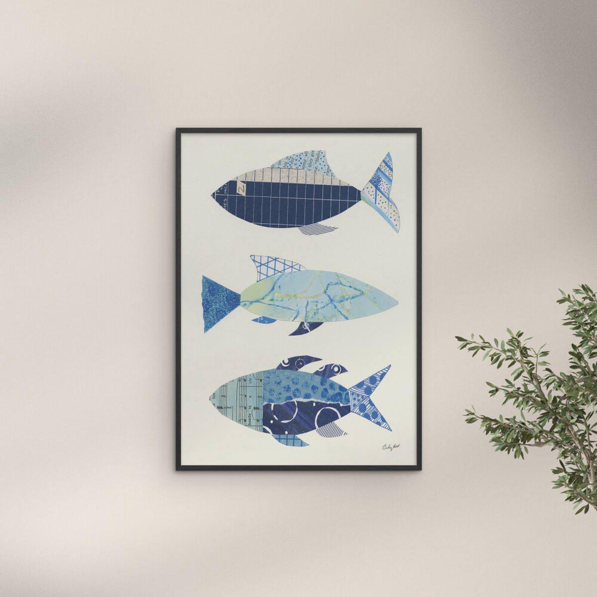 POSTER mit Rahmen Wild Apple - Go With the Flow IV - Blau/Schwarz, Holz/Papier (50/70cm) - Poster&Frame