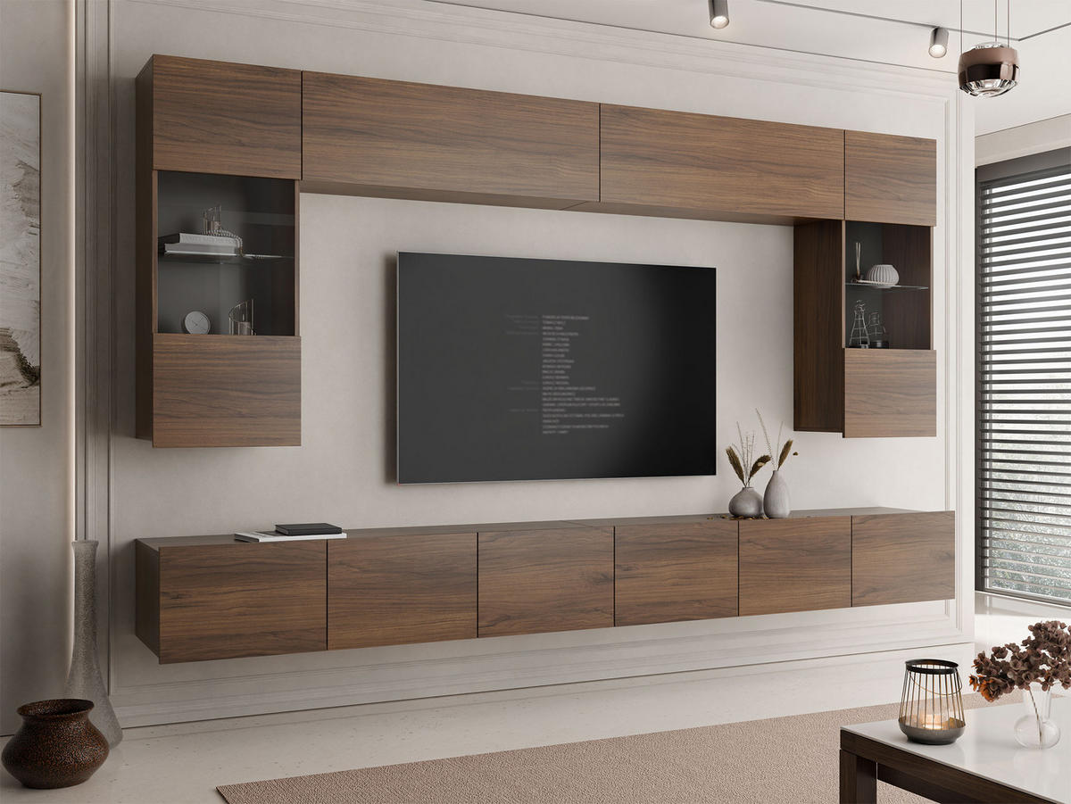 WOHNWAND Calabrini I - Nussbaumfarben, Holzwerkstoff (300/117/43cm) - MIRJAN24