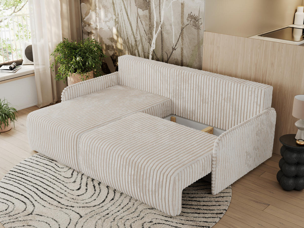 ECKSCHLAFSOFA ARPA L Creme Cord - links - Creme/Schwarz, Kunststoff/Textil (198/150cm) - MKS