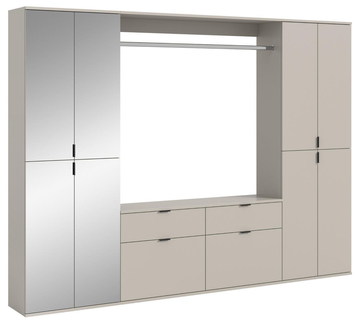 GARDEROBEN-SET Kaschmir 243 x 193 cm, Schuhschrank mit Spiegel - Kaschmir/Schwarz, Glas/Holzwerkstoff (243/193/34cm) - Inn.Furn