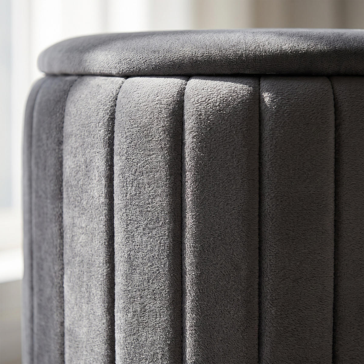 HOCKER Dunkelgrau Samt mit Stauraum 42x32 cm - Anthrazit, Holzwerkstoff/Textil (32/42/32cm) - Relaxdays