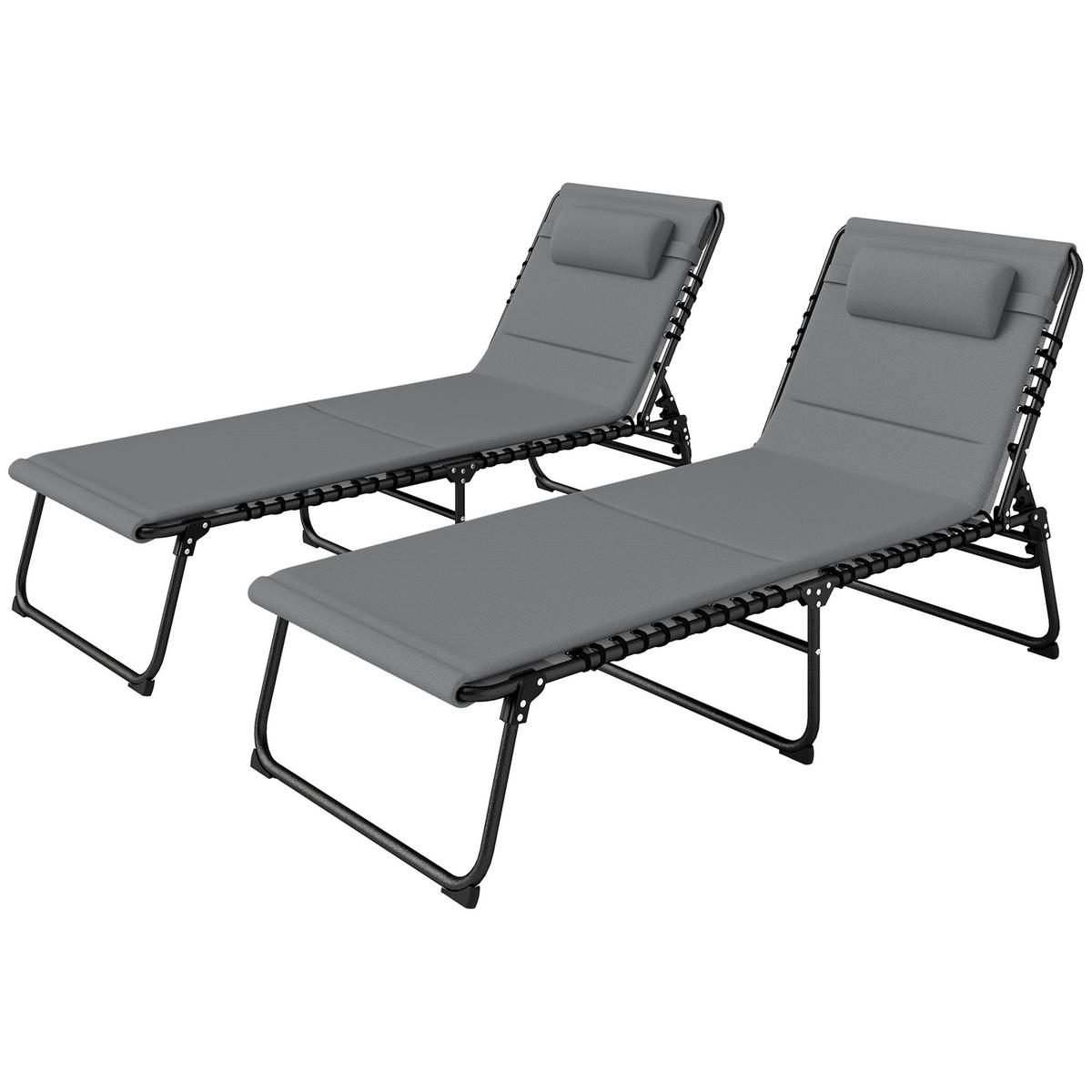 SONNENLIEGE DE-07683 2er-Set, klappbar, 5-fach verstellbar, Dunkelgrau - Dunkelgrau, Metall (68/36/189cm) - ComfortXL