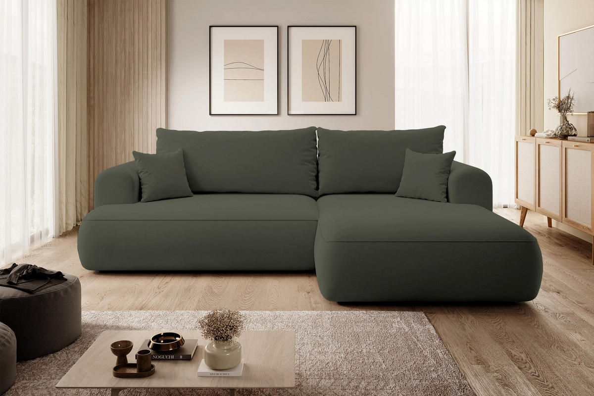 ECKSOFA Ovo Olivgrün Velours - Schwarz/Olivgrün, Kunststoff/Textil (260/165cm) - Selsey