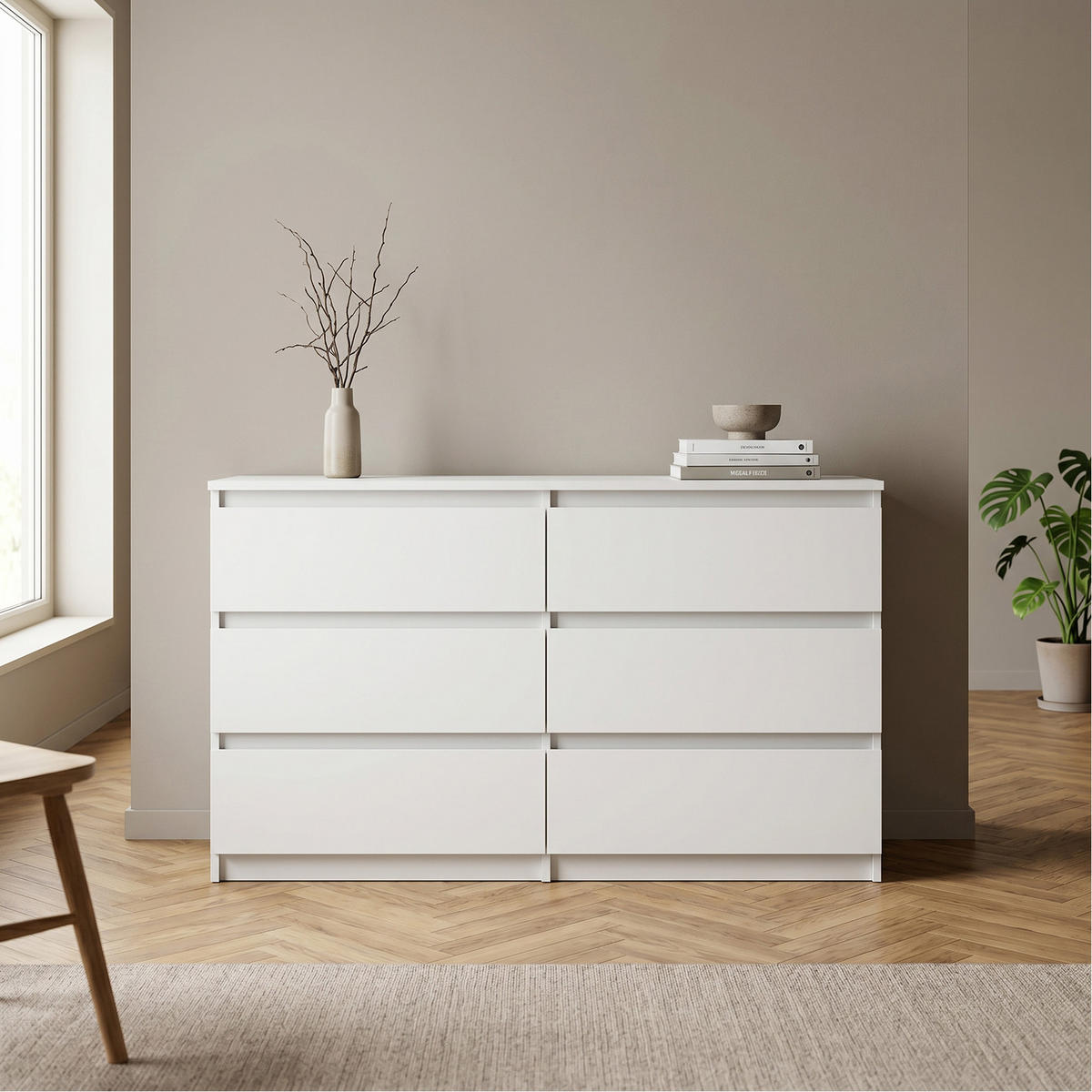 KOMMODE NUDO 120/78,5/39cm mit 6 Schubladen Türen Weiß - Weiß, Holzwerkstoff (120/78.5/39cm) - MASSENO