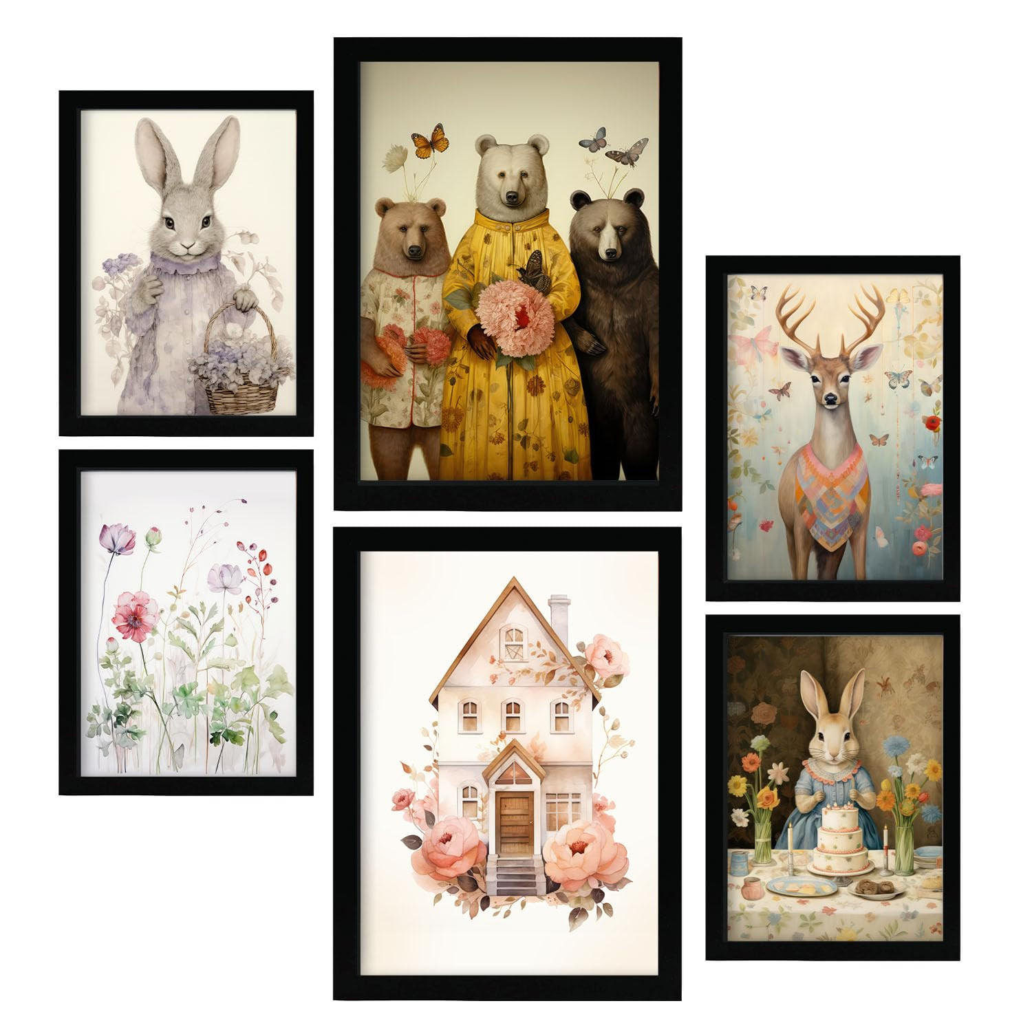 POSTER Set Mit 6 Schmetterlingstiere A3 & A4 Schwarzer Rahmen - Schwarz, Papier (29/3cm) - Nacnic