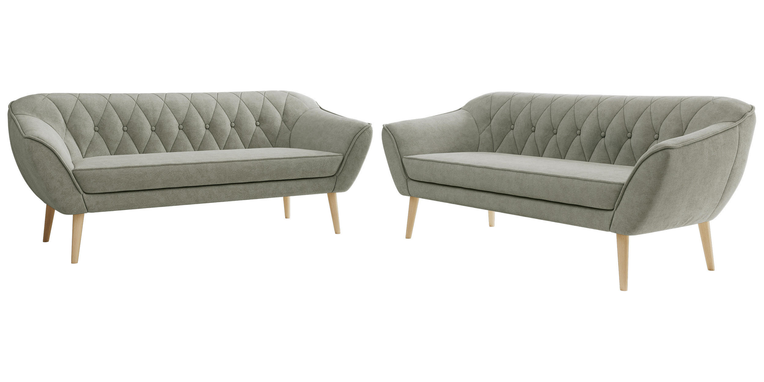 SEDACÍ SOUPRAVA PIRS 3+3 - Světle šedá Strukturovaná látka - Dřevěné nohy - stříbrná/světle šedá, kompozitní dřevo/textil (180/75/74cm) - MKS