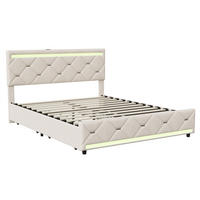 POLSTERBETT 140x200 cm - Doppelbett mit 4 Schubladen und LED-Beleuchtung an Kopfteil und Fußteil - ohne Matratze - Beige, Textil (140/200cm) - DELFA