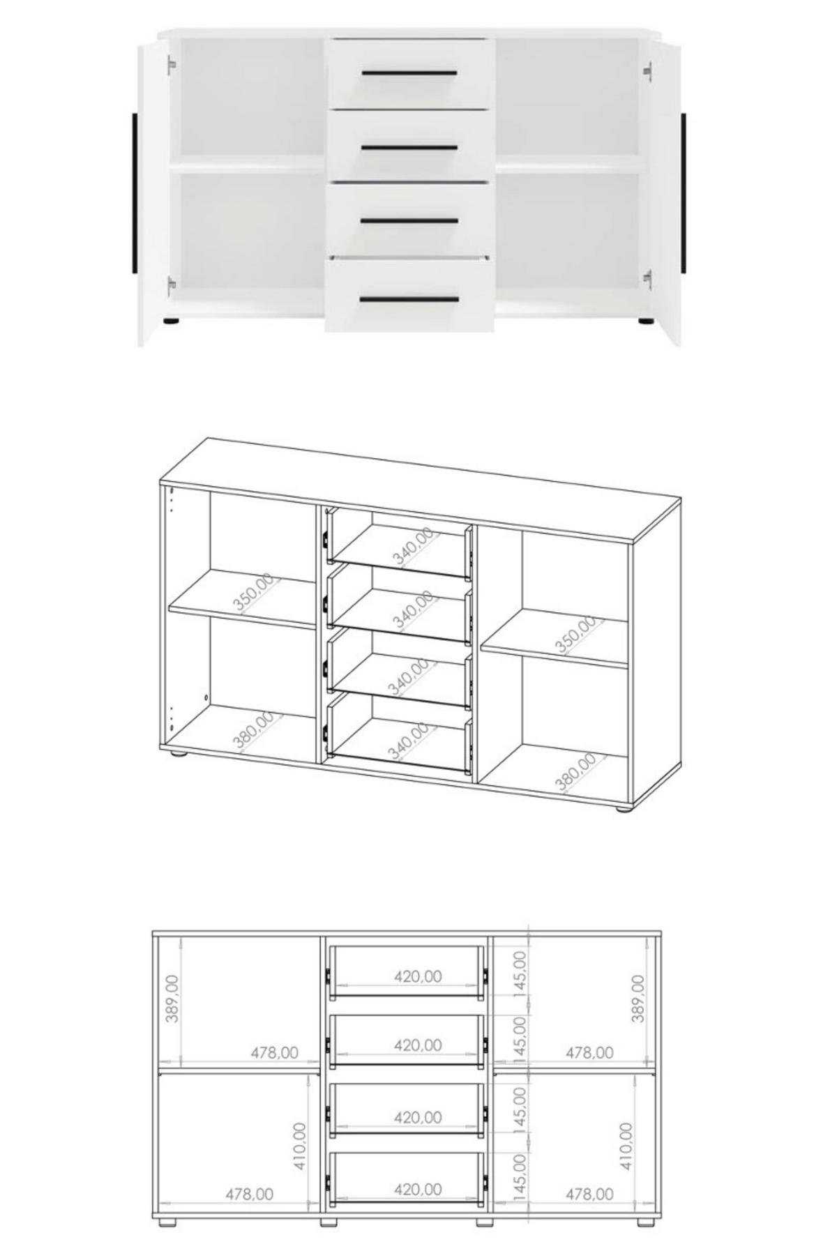 KOMMODE Modena K2D4SZ 150 cm in Kaschmirfarbe mit Türen und Schubladen - Kaschmir/Schwarz, Holzwerkstoff/Kunststoff (150/87/40cm)