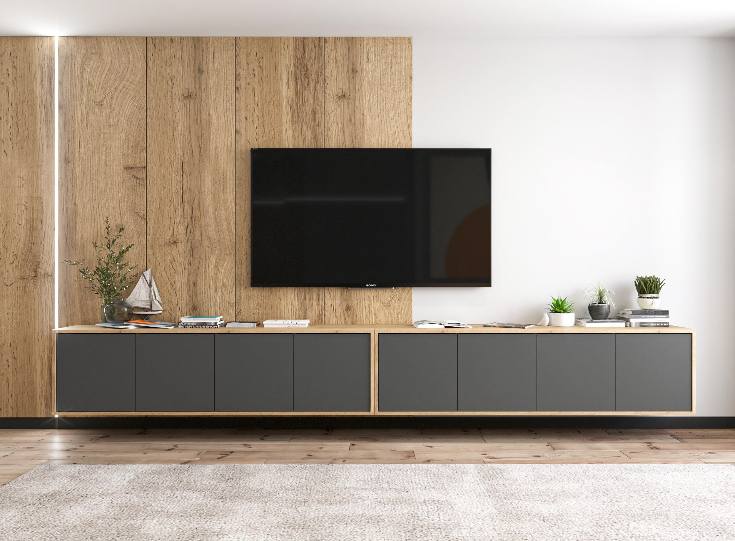 TV-LOWBOARD 2-er Set Apollo2 Eiche wotan Graphit Matt 150 cm - Graphitfarben, Holzwerkstoff (300/39/35cm) - Meble Lindner