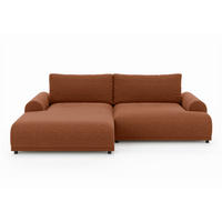 ECKSOFA mit Schlaffunktion, Bettkasten, extrabreite Ottomane links, abgerundete Armlehnen, B240/T145/H81 cm, Chenille Terracotta / 21024 - Terracotta/Schwarz, Kunststoff/Textil (240/145cm) - luma-home