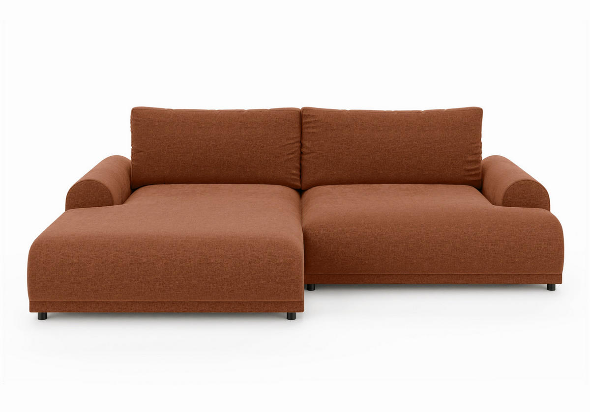 ECKSOFA mit Schlaffunktion, Bettkasten, extrabreite Ottomane links, abgerundete Armlehnen, B240/T145/H81 cm, Chenille Terracotta / 21024 - Terracotta/Schwarz, Kunststoff/Textil (240/145cm) - luma-home