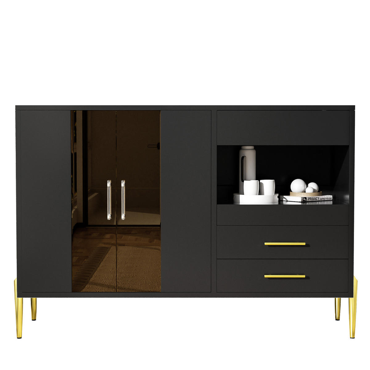 SIDEBOARD Schwarz 120/39.5/84 cm - Schwarz, Glas/Holzwerkstoff (39.5/84/120cm) - Urban Meuble
