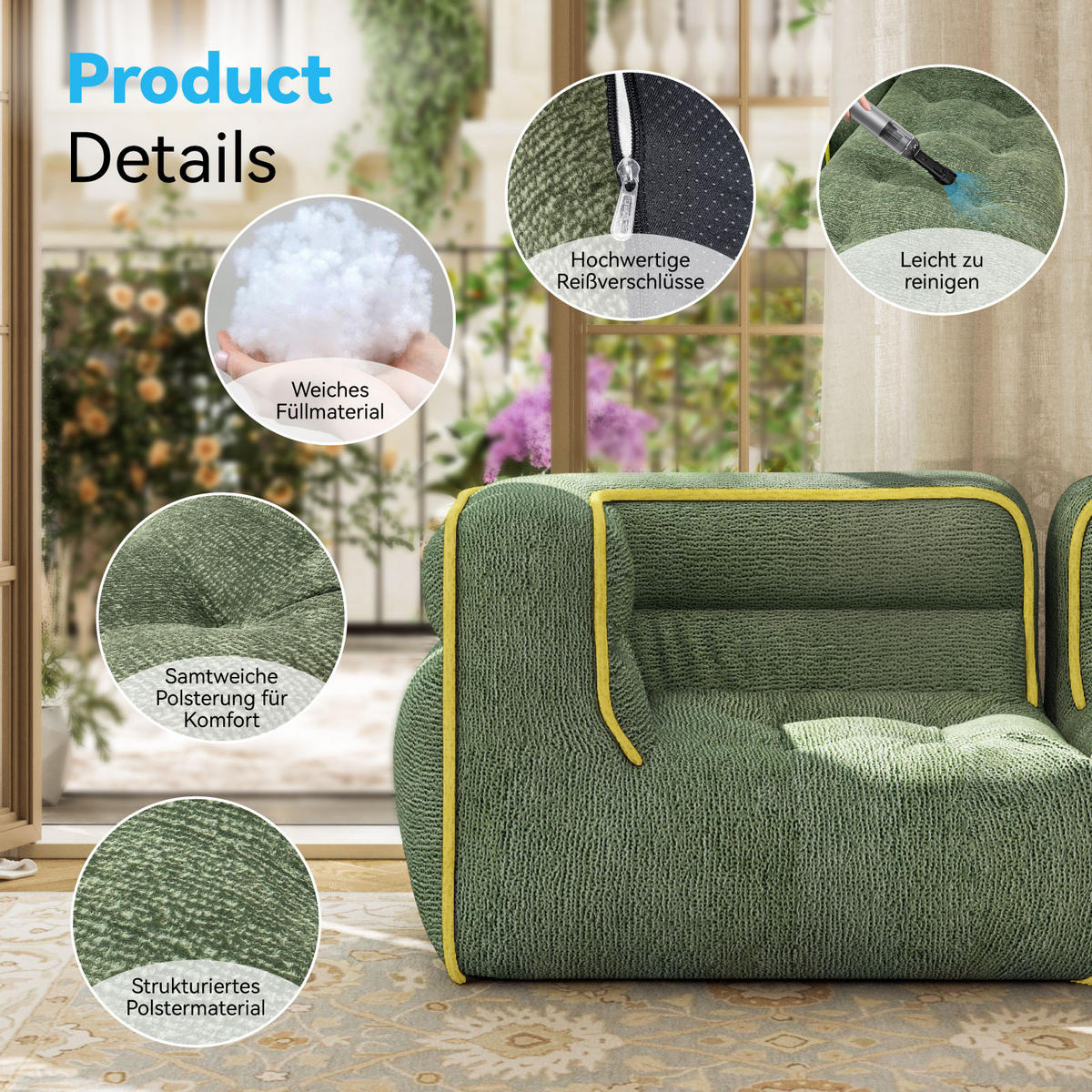 MODULARES Sofa in Grün - Grün, Textil (262/72/142cm) - Vercart