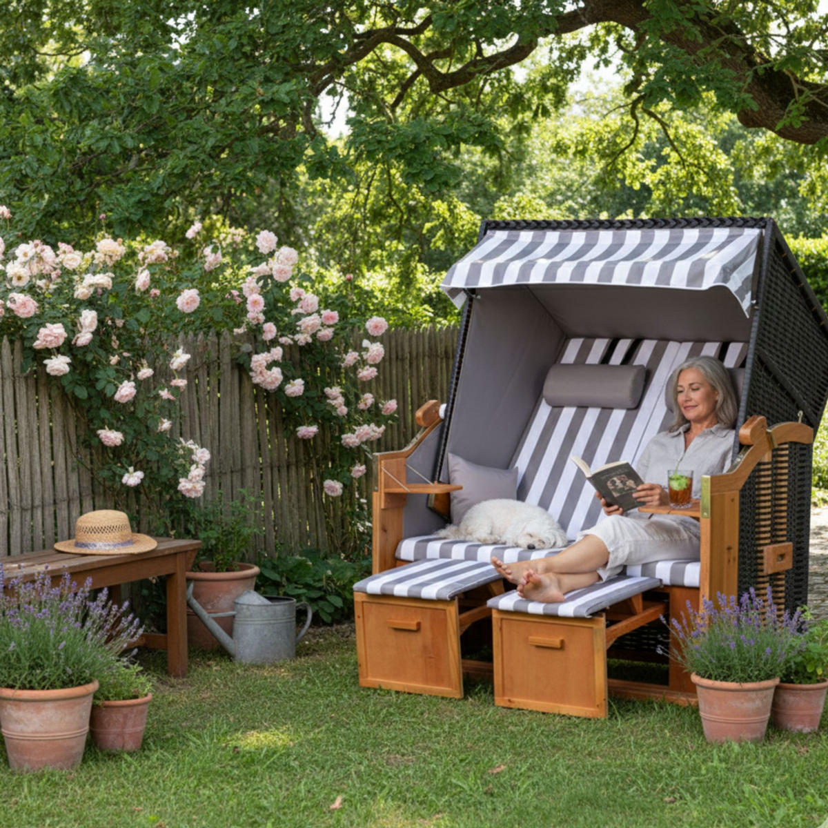 STRANDKORB Ostsee 2-Sitzer PE schwarz - Schwarz/Braun, Metall (120/160/80cm) - Mr. Deko