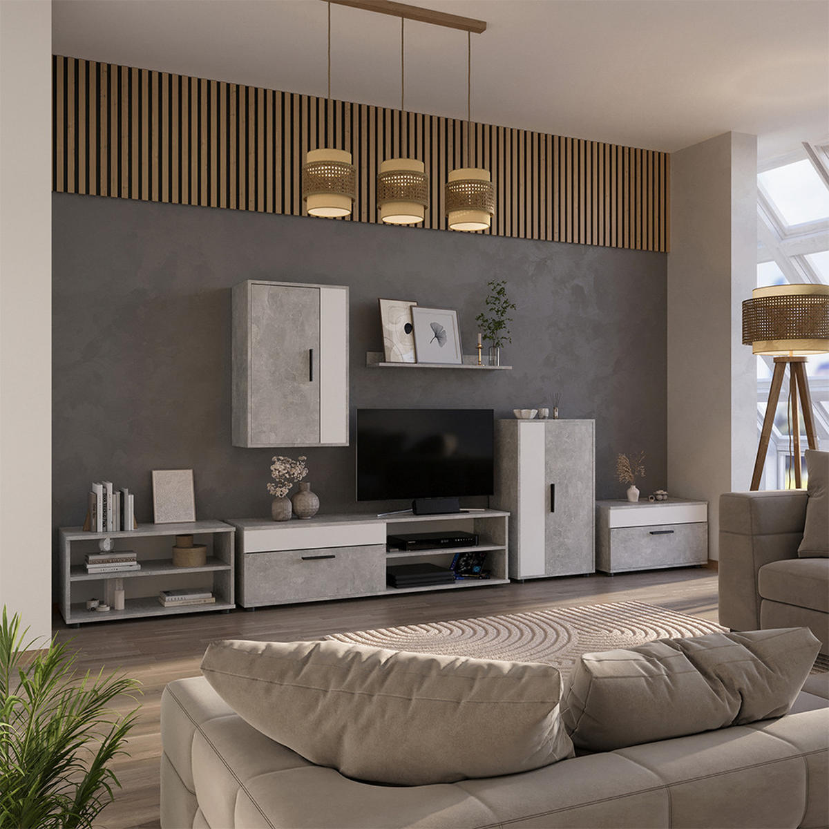 POLICE NA KNIHY Berno Beton - šedá, kompozitní dřevo (70.8/38.9/35.3cm) - Vicco