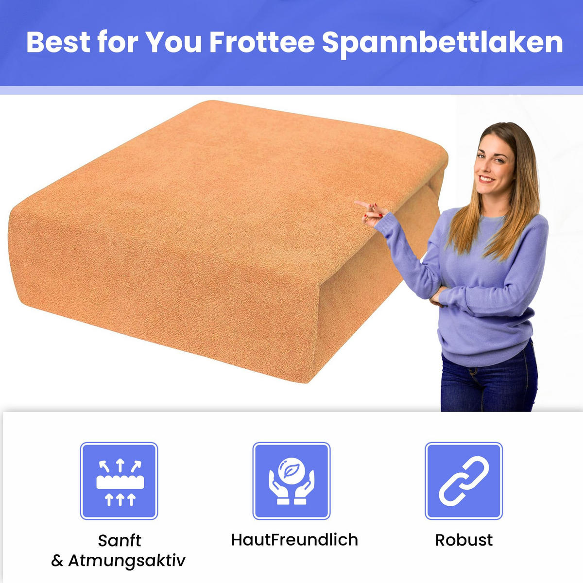 SPANNBETTLAKEN 200/220 cm, Frottee Elastisch 100 % Baumwolle Lachs - Sandfarben, Textil (200/220cm) - Best For Home