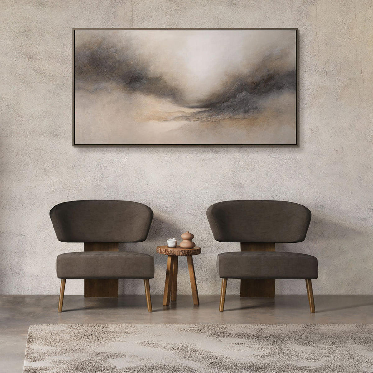 GEMÄLDE Nebliger Morgen Schattenfugenrahmen Beige 120x60 cm - Beige, Holz (120/60cm) - YS-art gallery