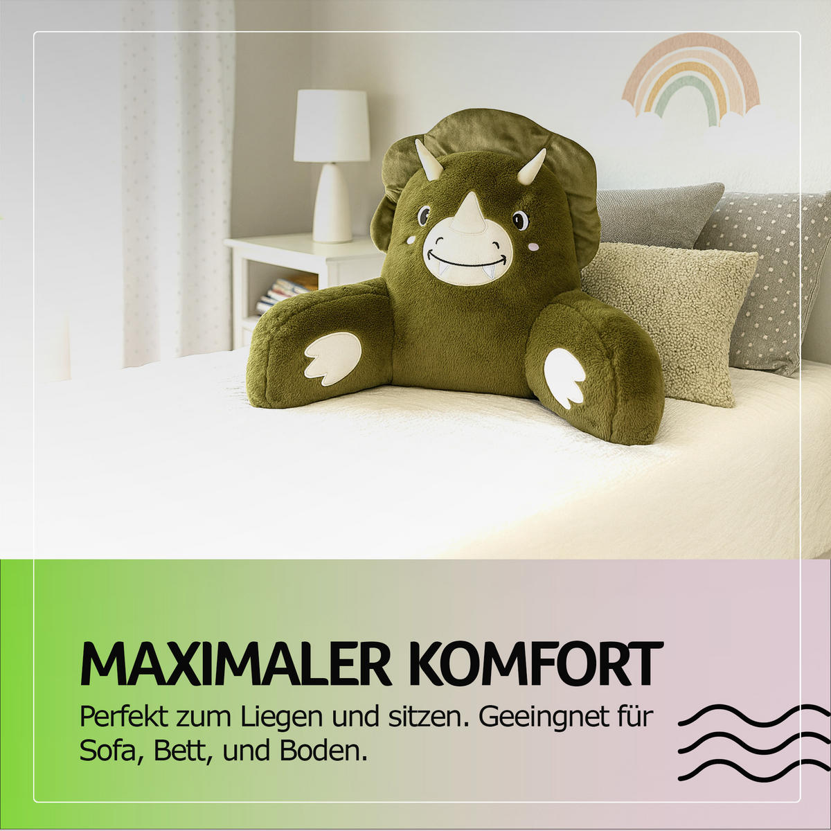 BETTSITZKISSEN mit Armlehnen 66×37×48 cm Dino - Dunkelgrün, Textil (37/66/48cm) - Bestlivings