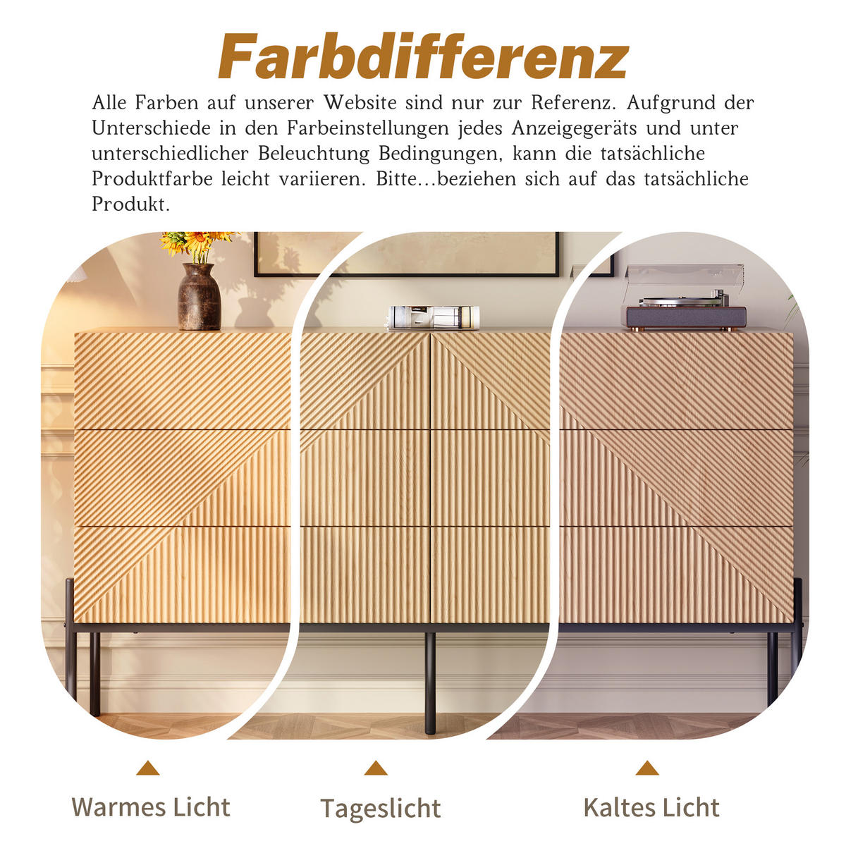 SIDEBOARD 3D-Textur 6 Schubladen Stauraum modern - Naturfarben, Holzwerkstoff (38/75/115.5cm) - FLIEKS