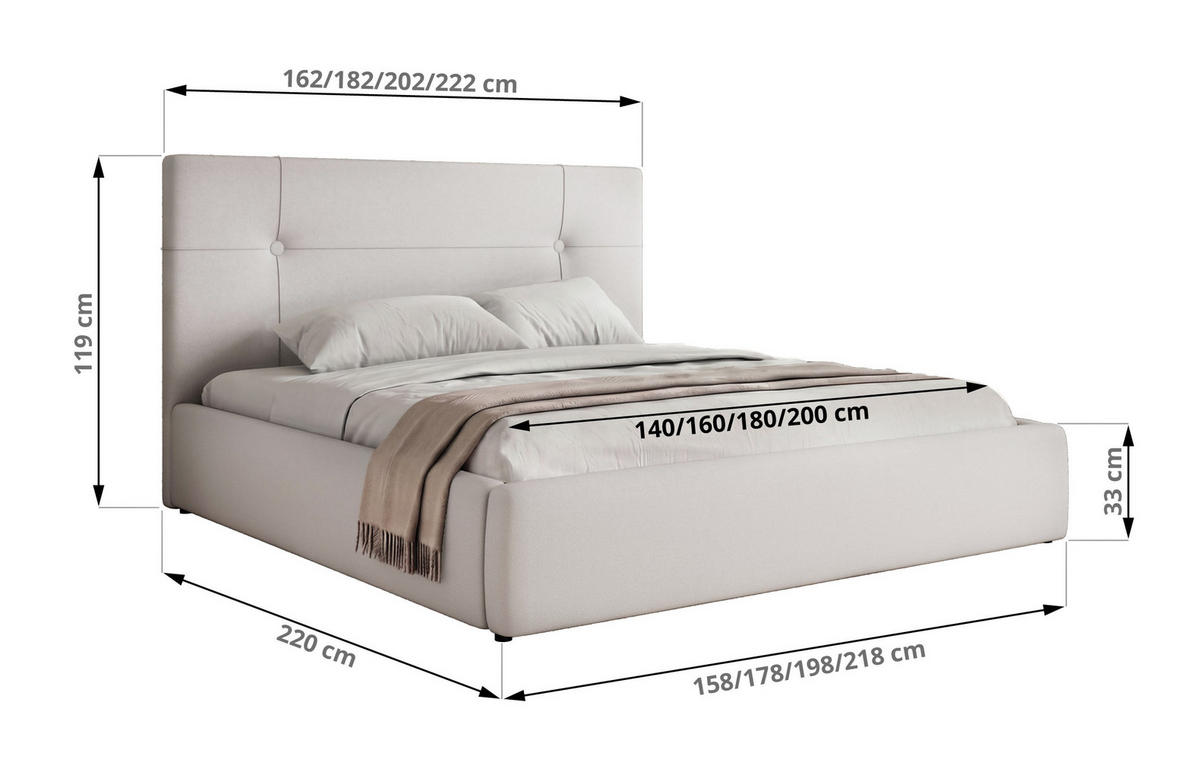 ČALÚNENÁ POSTEĽ CALERIO CLASSIC 200/200 - Biela Ekokoža - Matrac Pocket - čierna/biela, textil/plast (200/200cm) - MKS