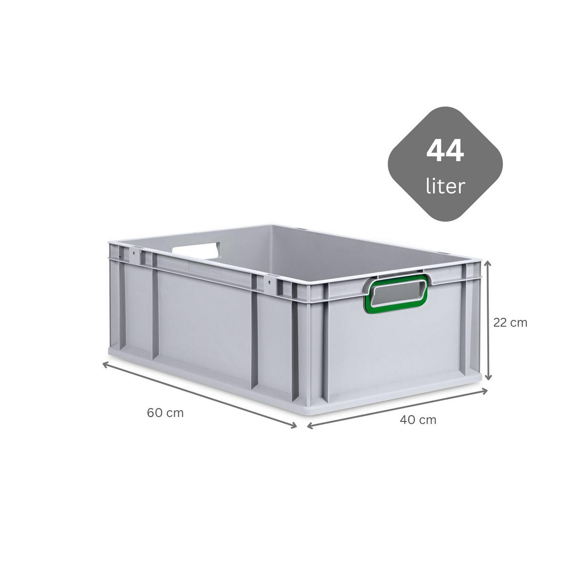 EUROBOX 5x Nextgen Color 22x40x60cm 44 Liter Griffe Grün Offen - Grün, Kunststoff (40/22/60cm) - PROREGAL