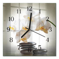 WANDUHR 30x30 cm - Orchidee - Weiß, Glas (30/30/0.4cm) - TULUP