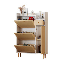 SCHUHSCHRANK 90/17/125 cm Natur/Weiß aus MDF mit 3 Klappen - Weiß, Holzwerkstoff (90/125/17cm) - OKWISH
