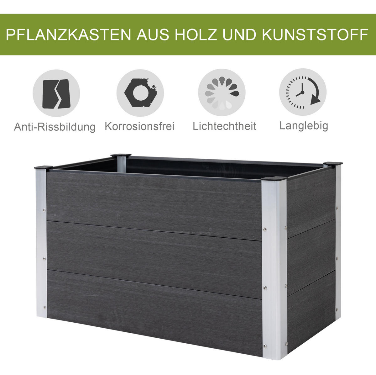 BLUMENKASTEN aus WPC & Aluminium 100x50x55,5cm in Grau ohne Boden - Grau, Metall (50/55.5/100cm) - Modfu
