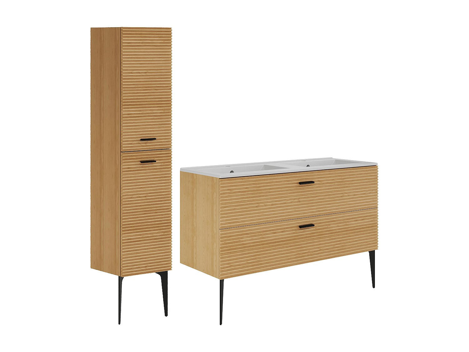 BADMÖBEL-SET - 120 cm x 46 cm - holz - naturfarben hell Sarone - Weiß, Holz (120/55/46cm) - Vente-Unique