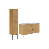 BADMÖBEL-SET - 120 cm x 46 cm - holz - naturfarben hell Sarone - Weiß, Holz (120/55/46cm) - Vente-Unique