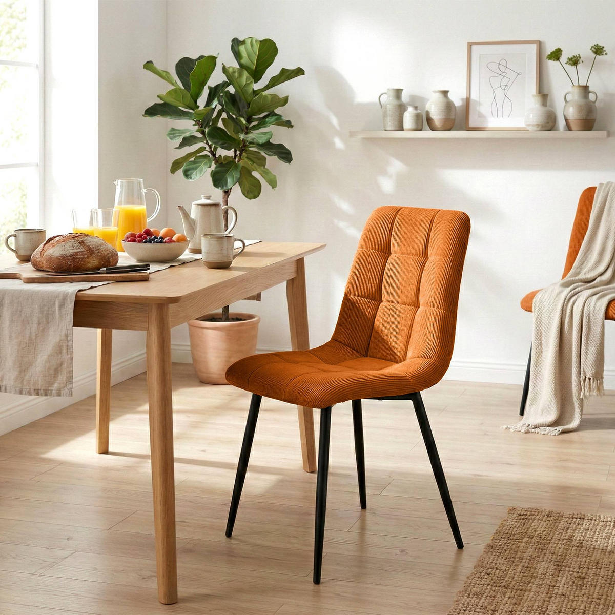 ESSZIMMERSTUHL 2 Cord Orange - Schwarz/Orange, Textil/Metall (45/84/55cm) - CLP