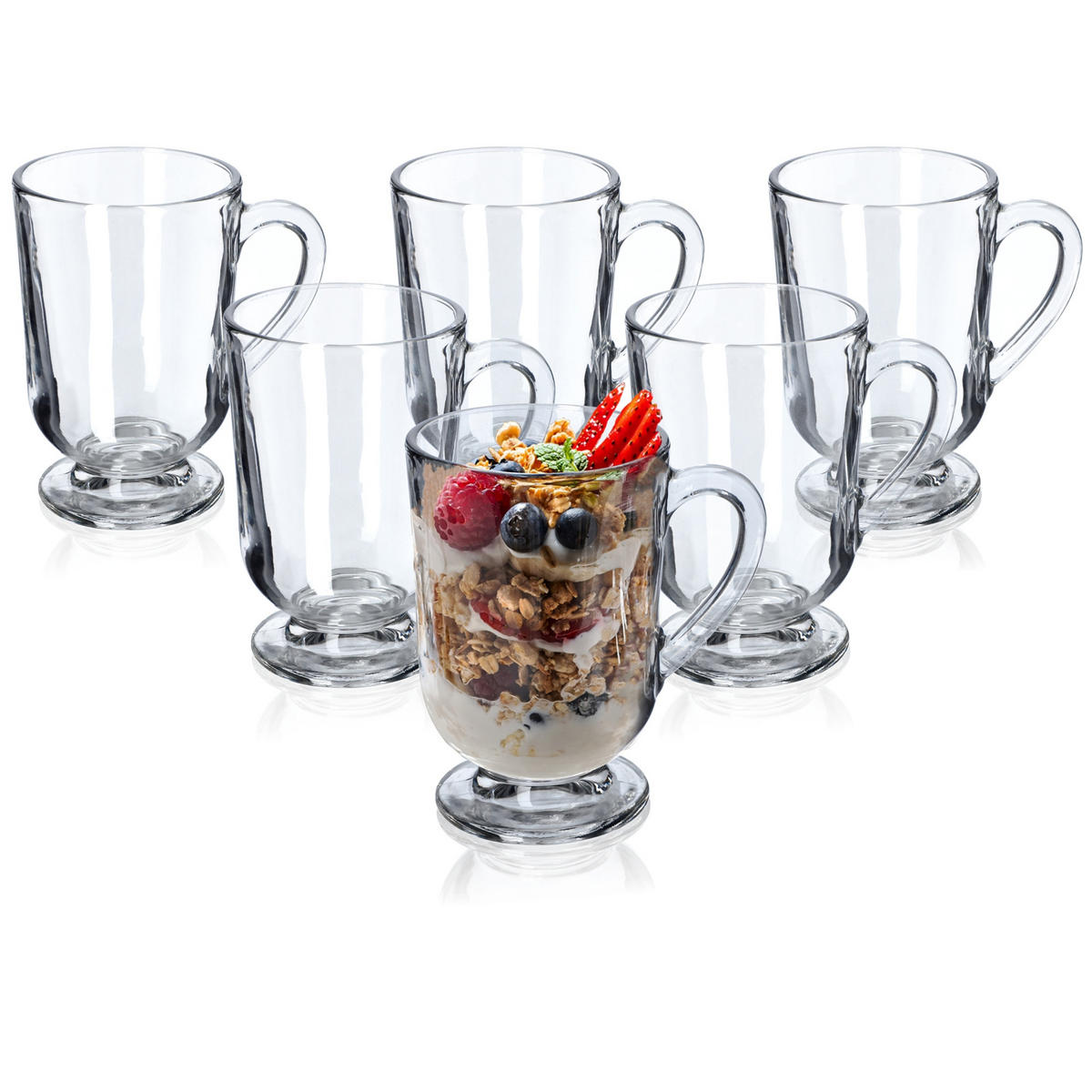KADAX 6x Kaffee-Latte-Teegläser 300 ml Glasset mit Griff - Transparent, Glas (0.3L) - KADAX