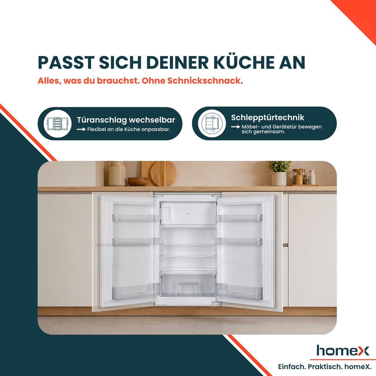 KÜHLSCHRANK Einbau, mit Gefrierfach, 88cm Nische, 118 Liter, Schlepptürtechnik, CFB1181E - Weiß, Glas/Kunststoff (54/89/54cm) - homeX